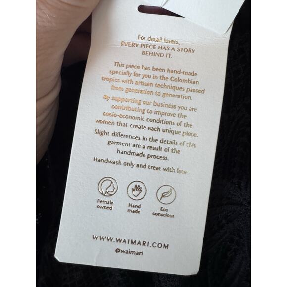 Waimari Jade Midi Dress S Black One Puff Shoulder Sheer Cutout Eyelet Lace NWT - Picture 15 of 16